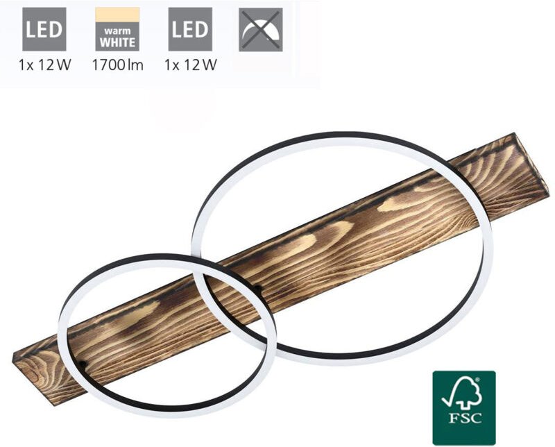 Thumbnail - Eglo LED Deckenleuchte Boyal schwarz-braun-rustikal 78 x 40 cm warmweiß Deckenlampen & Kronleuchter