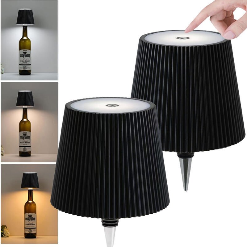 Set mit 2 kabellosen Weinflaschenleuchten, LED-Weinflaschenleuchten, wiederaufladbare Touch-Tischleuchten, 3 Farbtempera...