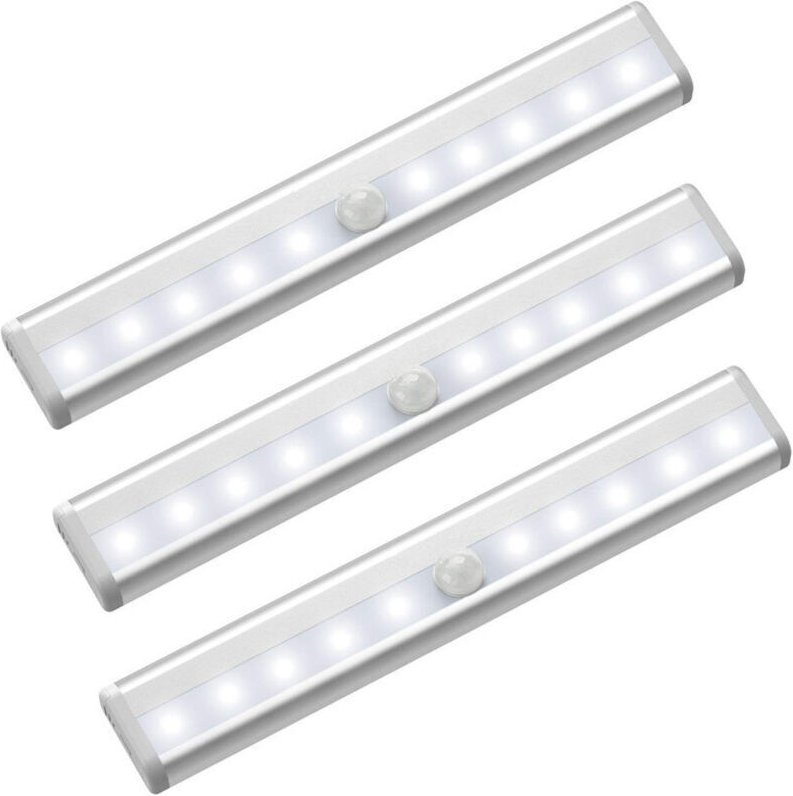 Set mit 3 LED-Leuchten mit Bewegungsmelder für Kleiderschränke, 10 kabellose LED-Strahler, LED-Kleiderschrankleuchten, b...