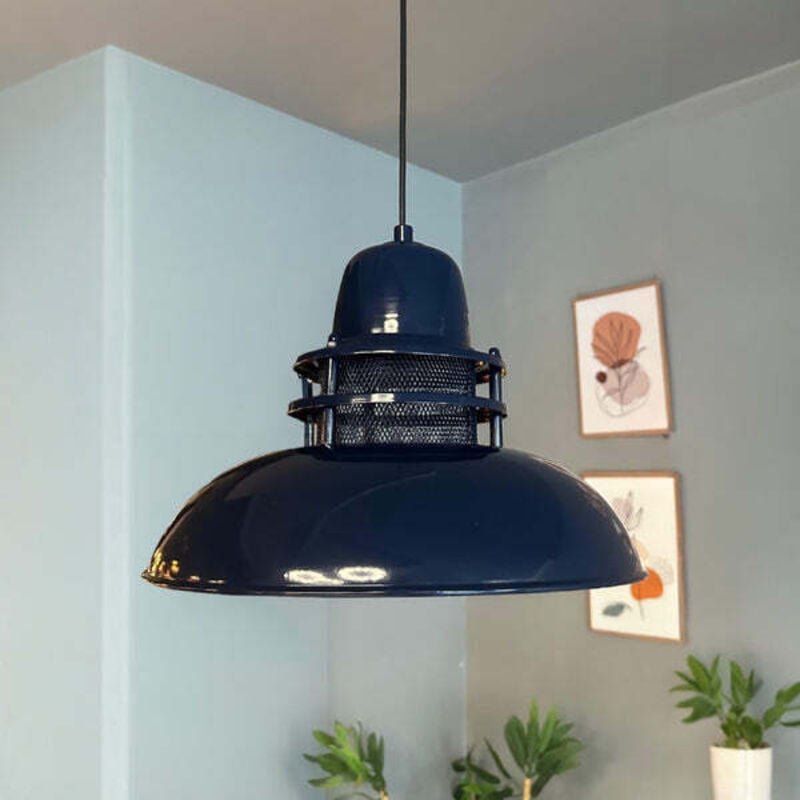 Fener Industrielle Pendelleuchte aus Marineblau Metall handbemalt – Vintage Kronleuchter E27 Ø34 cm für Wohnzimmer, Schl...