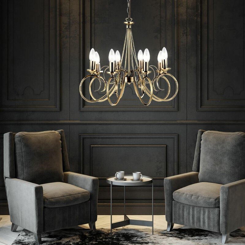 Kronleuchter Decken Pendel Lüster Alt Messing Wohn Zimmer Hänge Lampe im Set inkl. LED Leuchtmittel