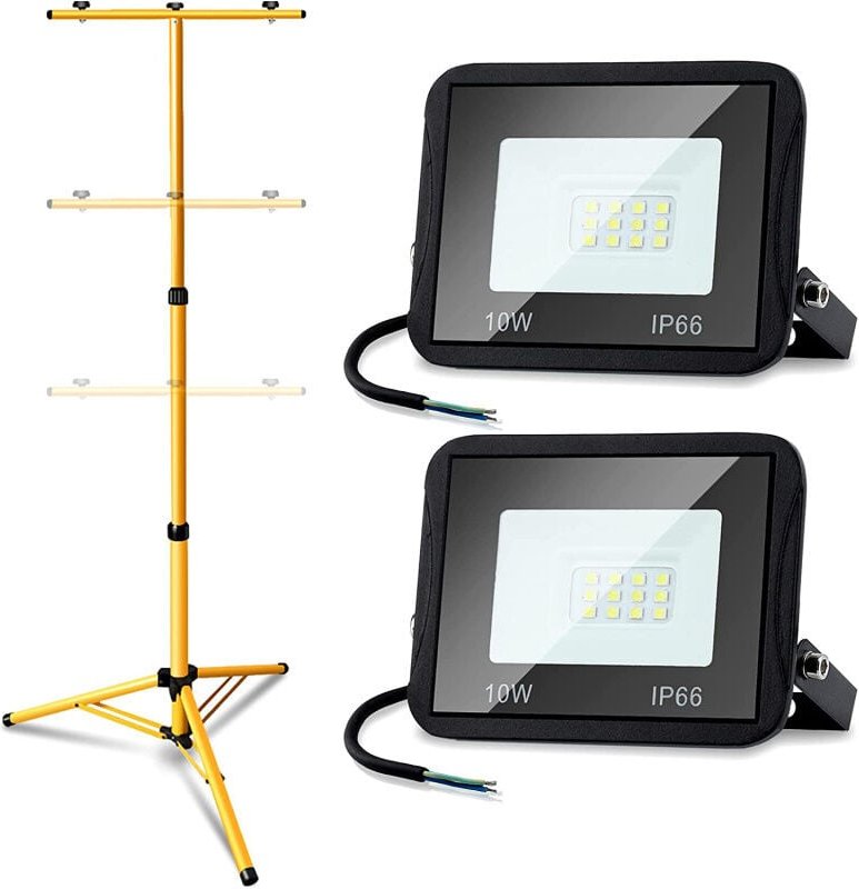 SWANEW LED Fluter mit Stativ Strahler Baustrahler IP66 Flutlicht Arbeitsleuchten für Garten Hof Hinterhof 2X10W Warmweiß