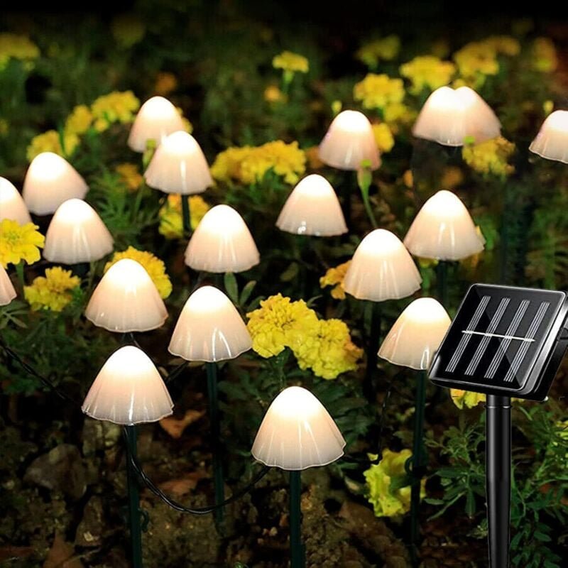 12 LED-Solar-Lichterketten – Gartendekoration für draußen, Pilze, warmweißes Licht