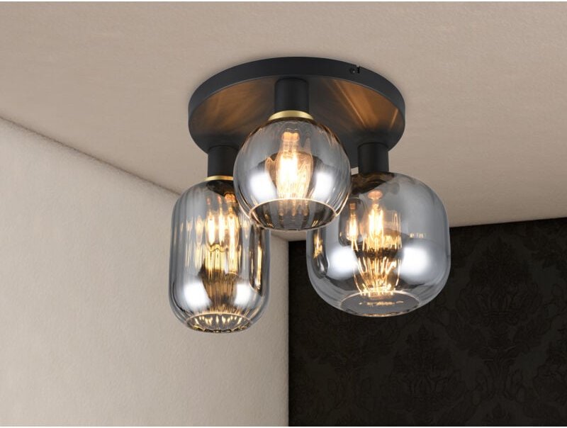 Led Deckenleuchte 3-flammig mit Glasschirmen Chrom bedampft, ø 39cm