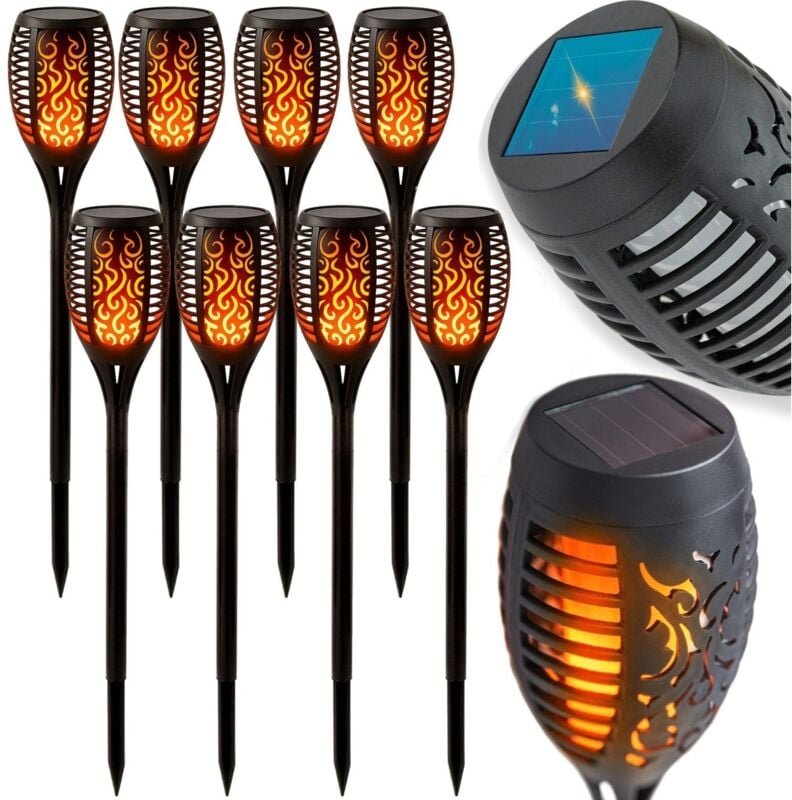 8x Gartenlampe, Solarfackel, Flammeneffekt, Feuer