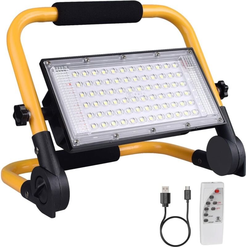Wiederaufladbarer LED-Fluter, tragbare LED-Arbeitsleuchte mit 13500-mAh-Akku, 8000 lm Arbeitslicht/4 Modi/Solarpanel/Fer...