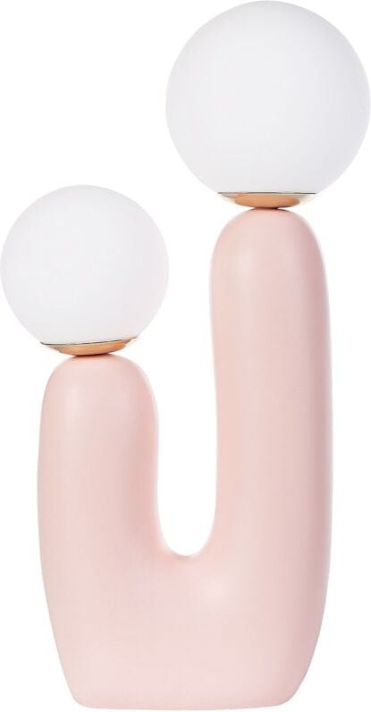 Tischlampe Pastellrosa Harz 40 cm Hoch mit Schirm Kugelform 2-Flammig Langes Kabel mit Schalter Modern Schlafzimmer Wohn...