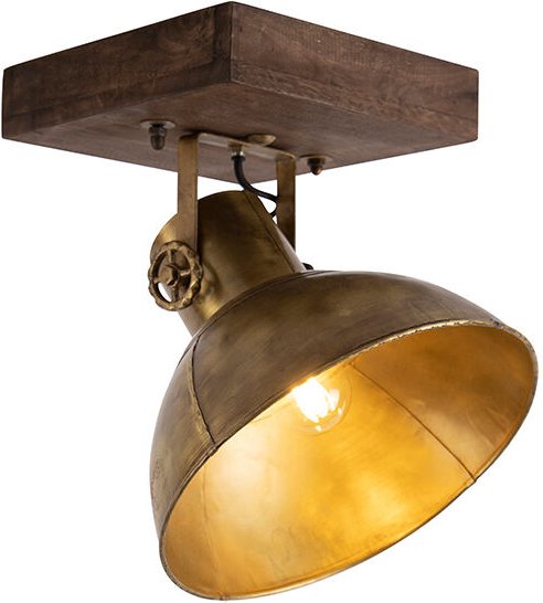 Industrieller Deckenspot Bronze mit Holz 30 cm - Mangos