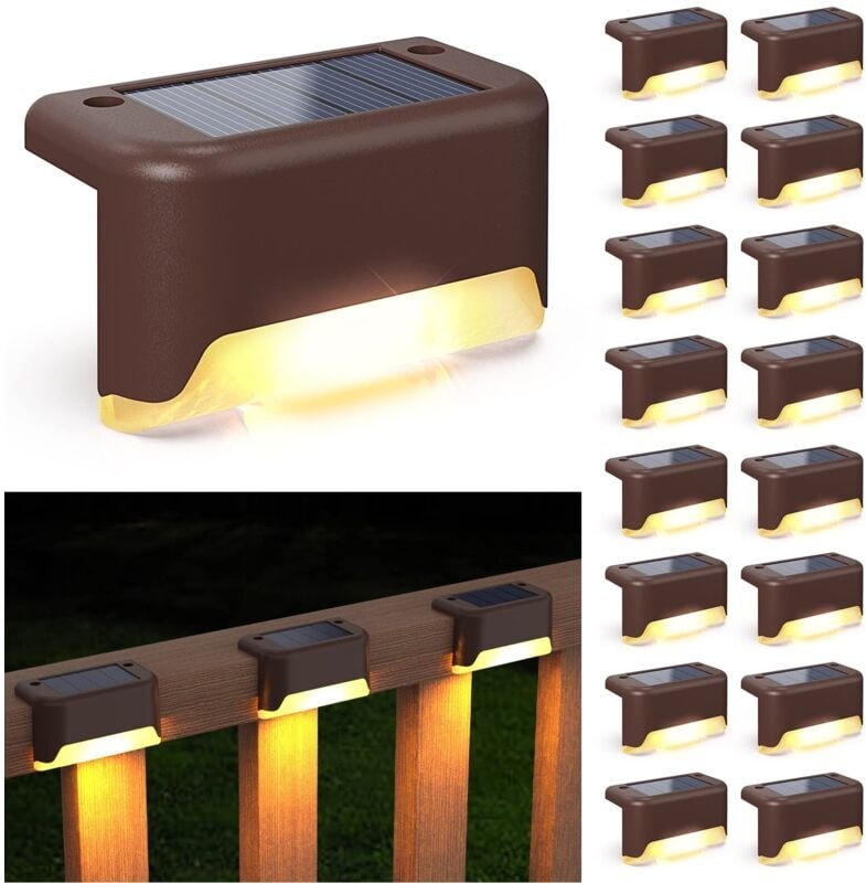 16er-Pack Solar-Terrassenleuchten, wasserdichte LED-Solarleuchten für den Außenbereich für Stufen, Zäune, Terrassen, Gel...