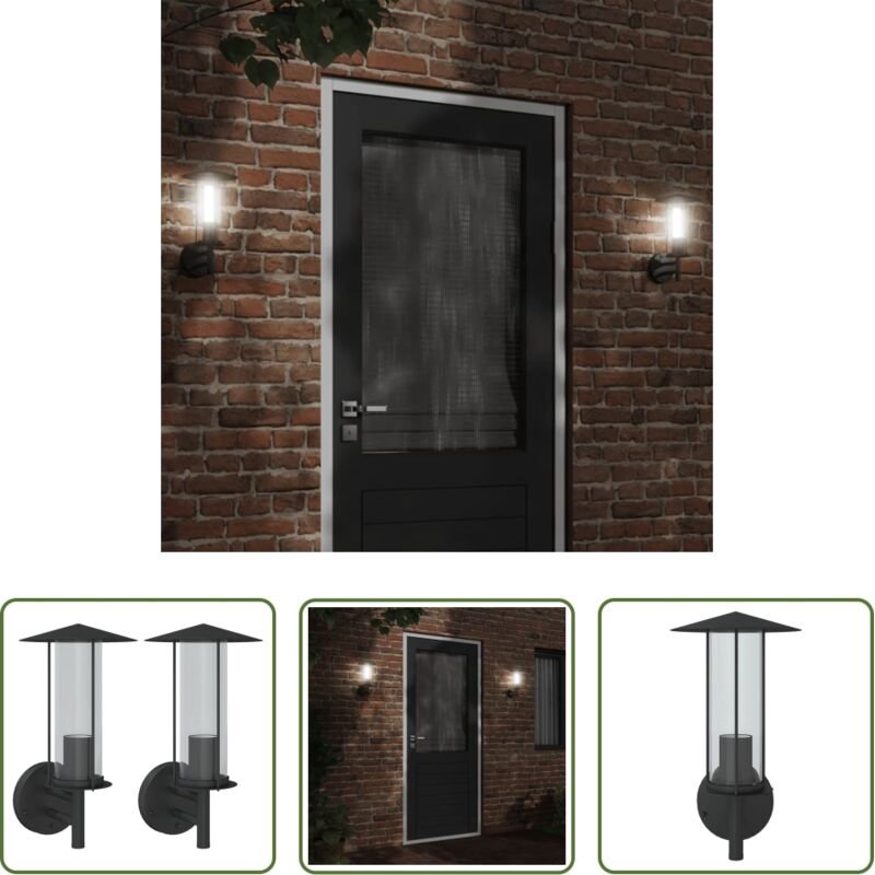 vidaXL Wandlampe - Außenwandleuchten 2 Stk. Schwarz Edelstahl