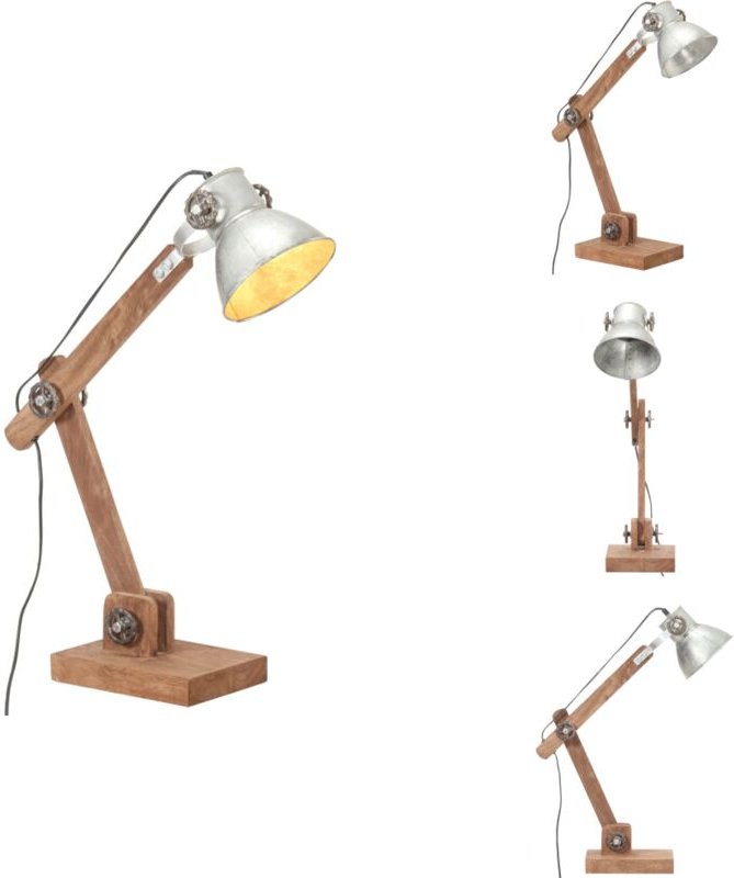 Schreibtischlampe Industriestil Silbern Rund 58x18x90 cm E27 - Tischlampe - Industrielampen - Stehlampe - Wohnzimmer Dek...