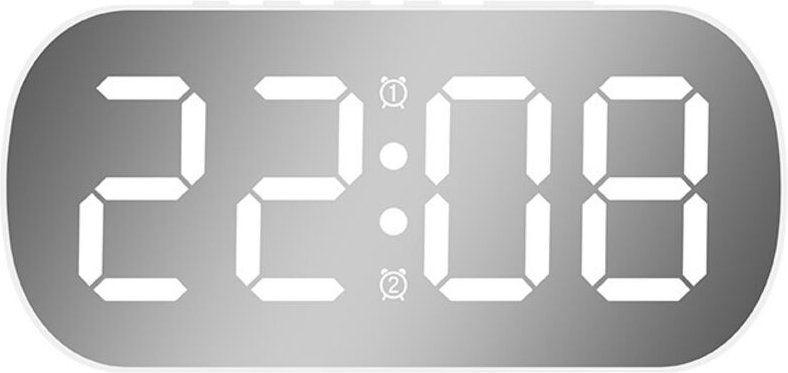 Elektronischer Wecker mit Digitalanzeige, weiß, 12,8 x 3,5 x 6,5 cm, mit Spiegeloberfläche, geeignet für Büro und Schlaf...