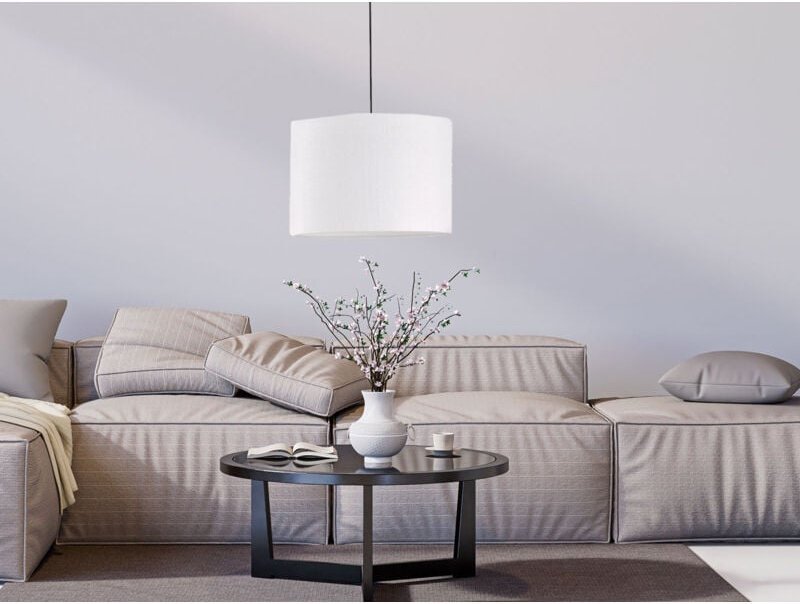 Led Hängelampe mit Lampenschirm Leinen Weiß, ø 30cm