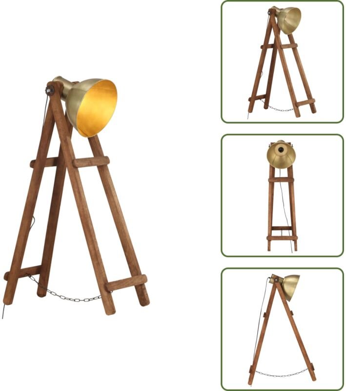 The Living Store Stehlampe Messing E27 Mango Massivholz - Messing