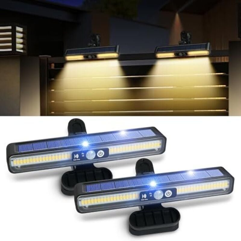 Solarlampen für Außen, 2 Stück Clip Solarleuchten mit Bewegungsmelder, 36 LEDs Wandleuchte Solar für Garten, mit 2 Monta...