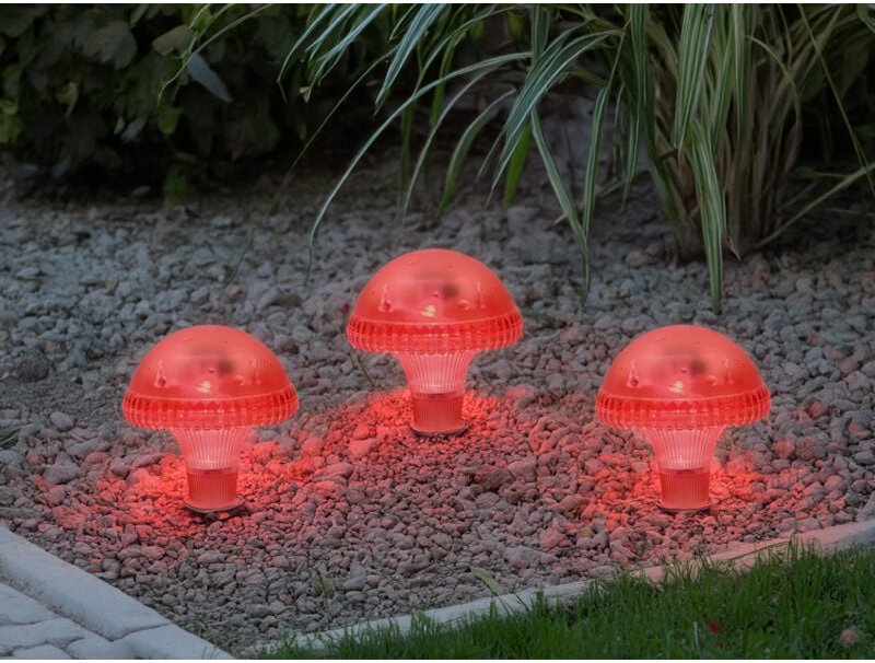 3-er Set led Solarleuchten, Rot mit Erdspieß Höhe 27,5 cm