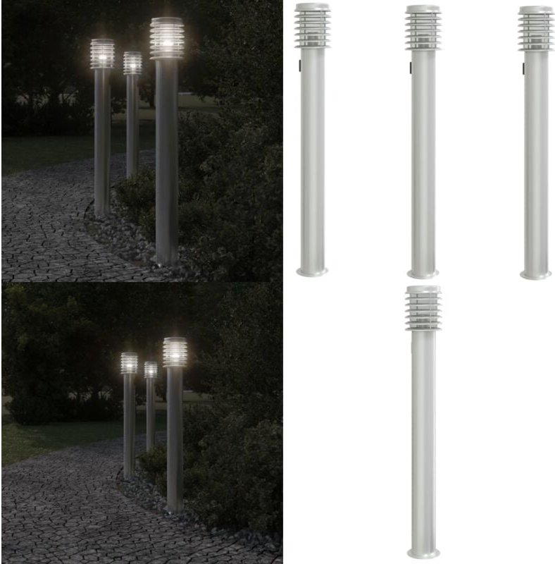 Wegeleuchten mit Steckdose 3 Stk. Silbern 110 cm Edelstahl - Outdoor-Beleuchtung - Gartenlampe - LED-Lampe - Edelstahl L...