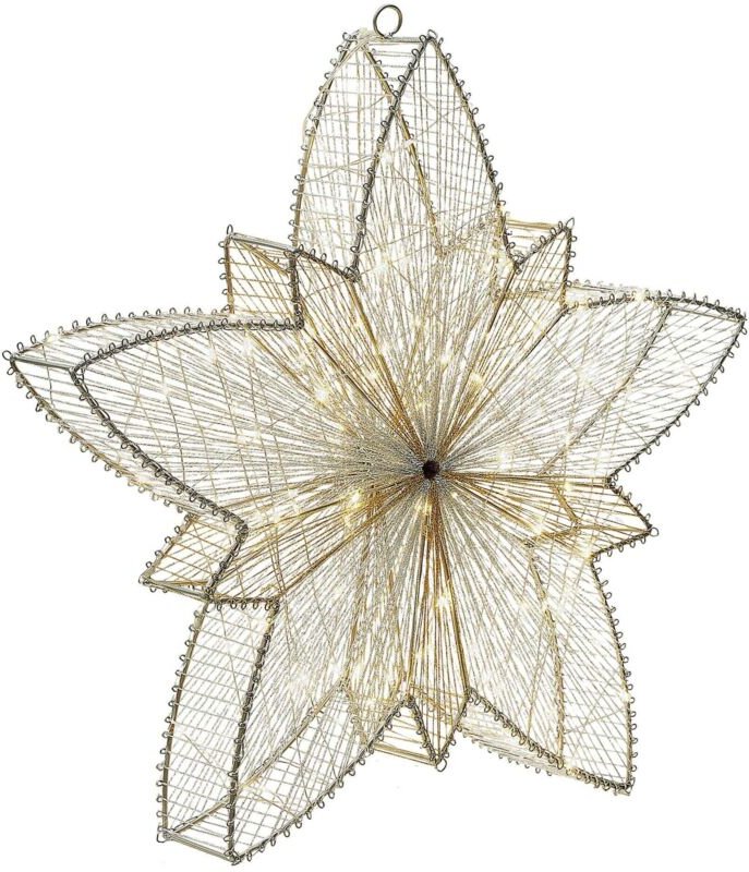 Outdoor led Weihnachtsbeleuchtung Silber Metall 50 cm Sternform mit Stromanschluss zum Aufhängen für Innen und Außen Dek...