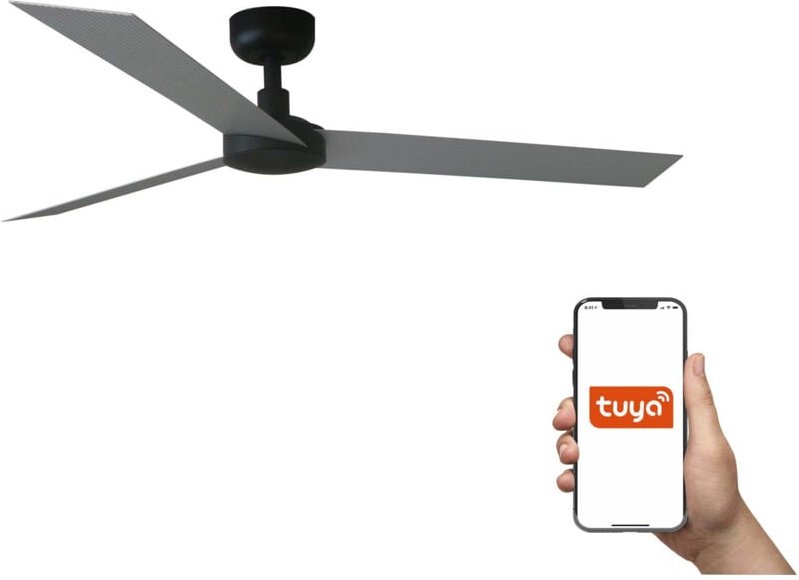 Faro Cruiser Großer Deckenventilator mit 3 Flügeln, Mattschwarz, Aluminium, Tuya Smart System