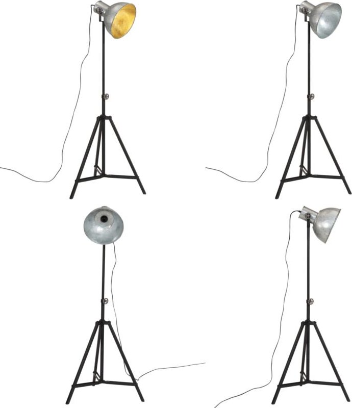 Stehleuchte 25 w Vintage-Silber 61x61x90/150 cm E27 - Industrielampen - Stehlampe - Wohnzimmerstil - Büroleuchte - Vinta...