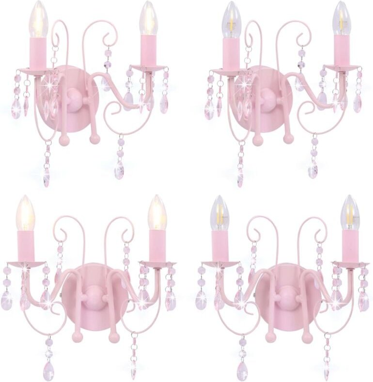 Wandleuchte mit Perlen Rosa 2 × E14-Fassungen - Wandleuchte - Rosa - Deko Leuchte - Wohnzimmer Beleuchtung - Schlafzimme...