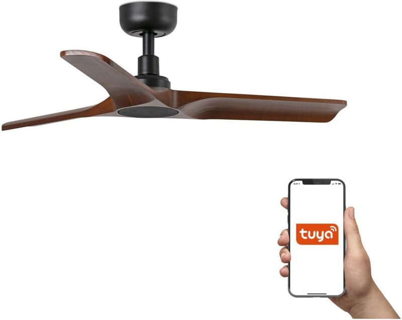 Faro Heywood Kleines 3-Blatt-Mattschwarz, Walnuss-Tuya-Smart-System