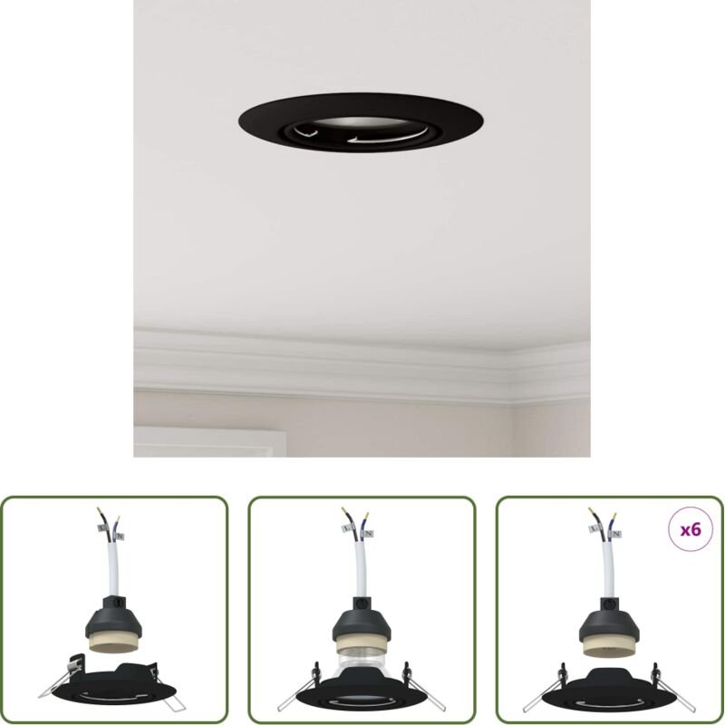 vidaXL Innenraumbeleuchtung - Spotlight 6 pcs Schwarz 9 x 9 x 2,5 cm Metall