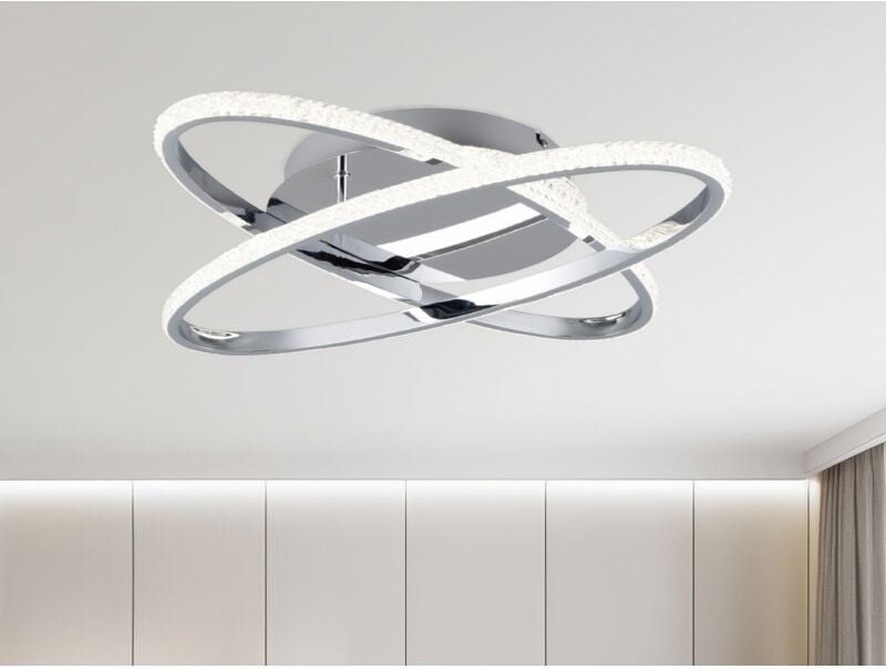 Reality Leuchten - led Deckenleuchte lane dimmbar, Kristall Ringe oval schwenkbar Chrom, ø 58cm