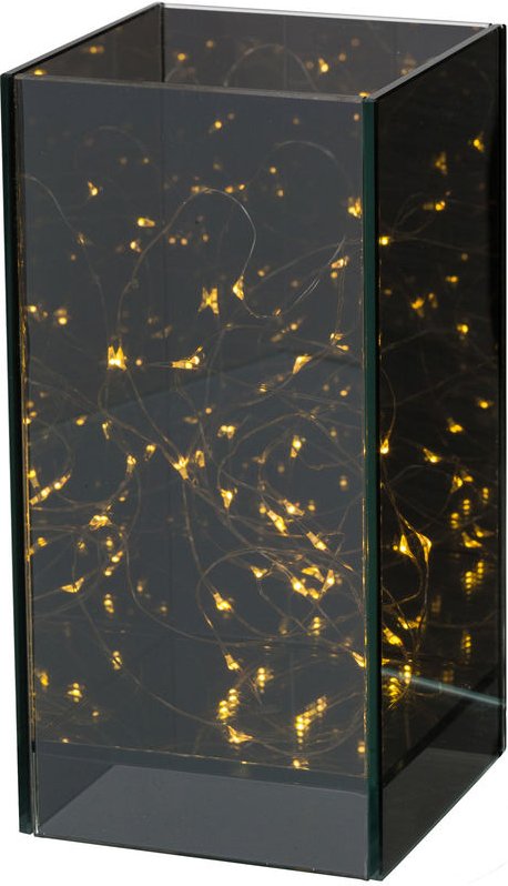 Gasper - Lichtobjekt Dekogefäß Schwarz rechteckig 20 cm mit 15er LED-Lichterkette - Glas