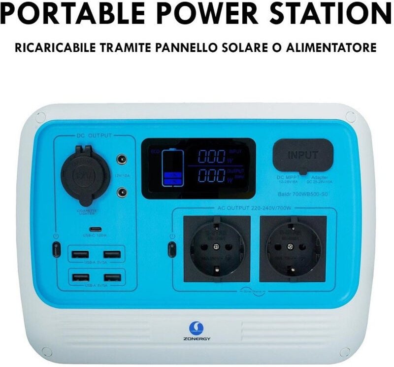 Trade Shop Traesio - Trade Shop - 700W tragbarer stromgenerator solar ladeakku schuko-steckdosen ac usb-c -