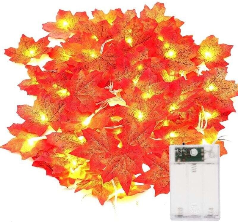 Herbstliche Dekoration: 3 Meter lange Lichterkette mit 20 LEDs, bestehend aus Herbstblättern und Ahornblättern. Die perf...