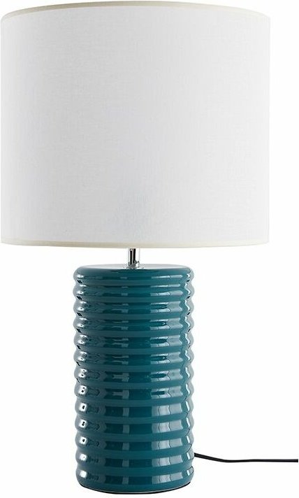 Tischleuchte aus emaillierter Keramik in Entenblau mit ecrufarbenem Lampenschirm berro