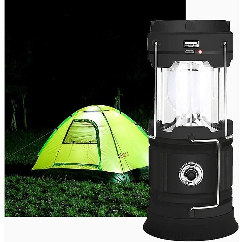 ZVO Wiederaufladbare Solar-/USB-LED-Laterne, leistungsstarke Campinglampe, tragbare Gartenlaterne mit 2 Modi, 360° Hänge...