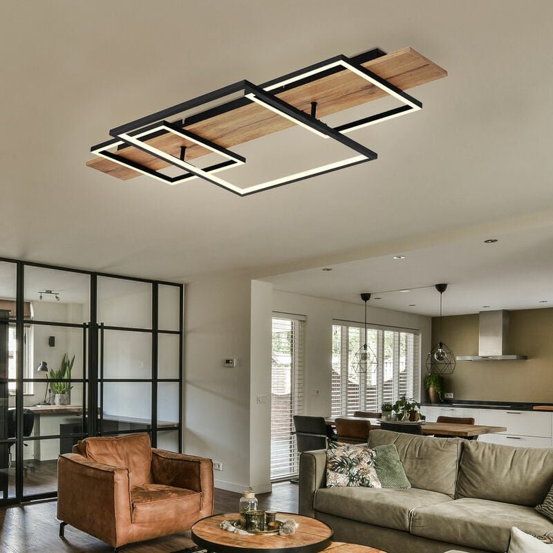 Globo - Deckenleuchte Wohnzimmer Holzoptik led Schlafzimmerlampe Deckenlampe led mit Holzoptik, Aluminium Metall schwarz...
