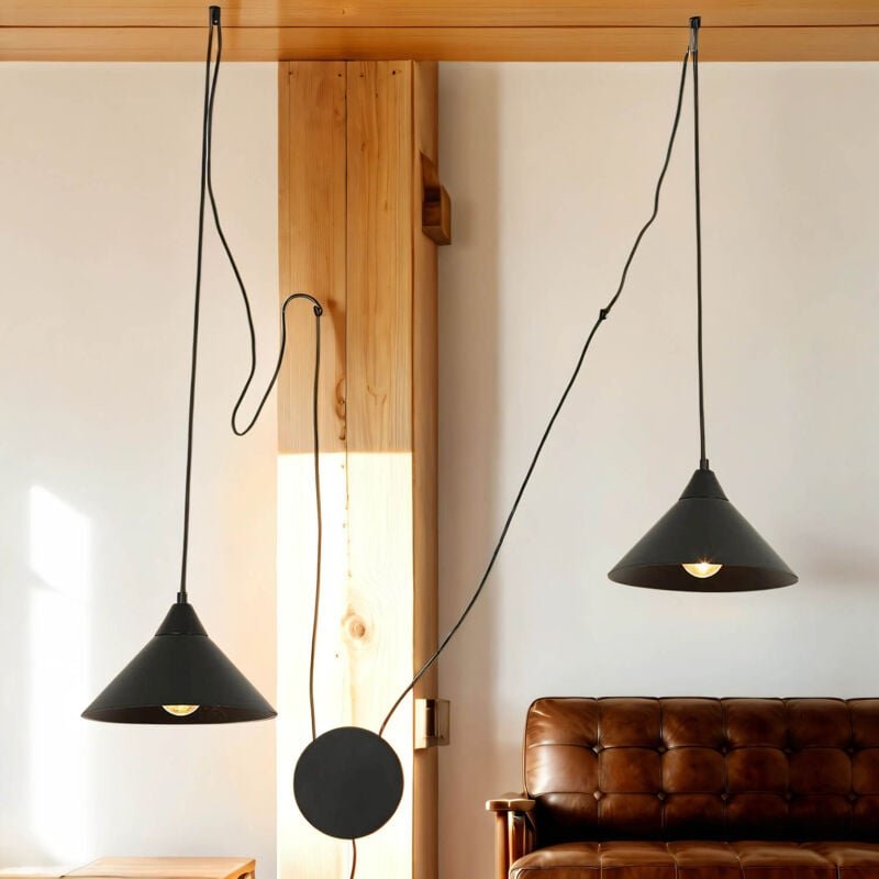 Licht-erlebnisse - Hängelampe Steckdosenanschluss xxl verstellbar flexibel Schwarz 2x E27 Pendelleuchte