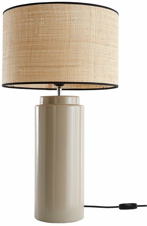 Tischleuchte aus emaillierter Keramik in Beige mit Lampenschirm aus Bast majes
