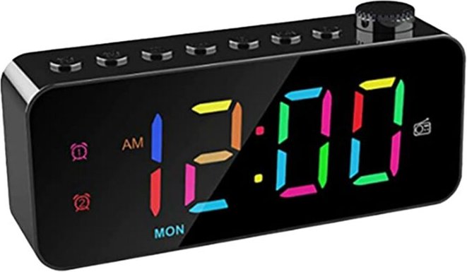 Tlily - RGB-Digital-Radiowecker, Dual mit Wochentags-/Wochenendmodus, Schlummerfunktion, FM-Radio-Sleep-Timer, USB-Ladea...