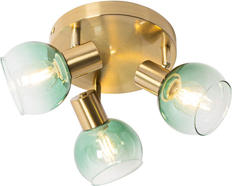 Art Deco Deckenlampe Gold mit grünem Glas 3 Lichter - Vidro