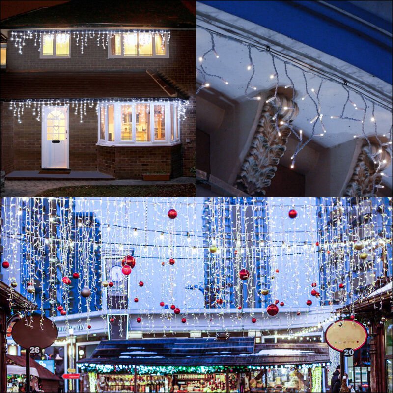 Thumbnail - Led Eisregen Lichterkette Kaltweiß 600 LEDs 20m Weihnachten Lichtervorhang Beleuchtung Lichterkette Weihnachtsbaum - Swa...