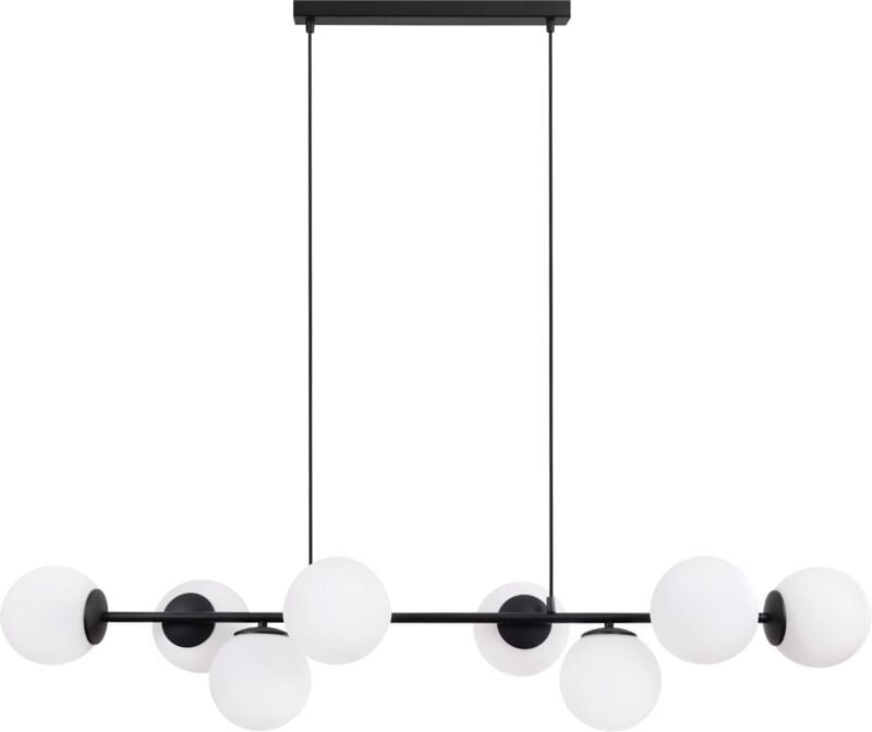 Siena Schwarze Hängelampe 8 Flache Weisse Lampenschirme E14