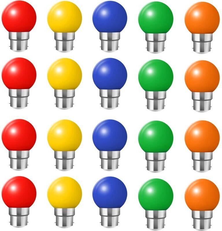 Packung mit 20 B22-Farb-LED-Lampen, 2-W-Bajonettlampen, Rot, Gelb, Orange, Grün, Blau, bruchsicher (entspricht 20 W)