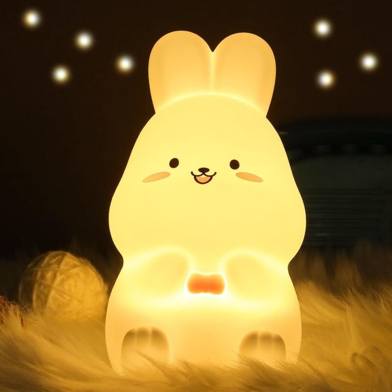 Hasen-Nachtlicht für Kinder, niedliche Tier-Nachtlampe fürs Kinderzimmer, Kawaii-Silikonhase mit Touch-Funktion, tragbar...