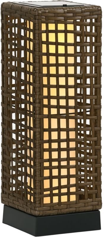 Outsunny Außenleuchte, Gartenlampe, Solarbetrieb, 8h Leuchtdauer, Einschaltautomatik, Rattanoptik, 15,5 x 15,5 x 46 cm
