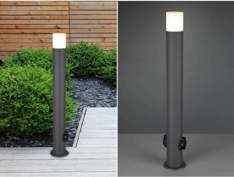 Trio - Pollerleuchte hoosic mit 2 Steckdosen in Anthrazit, Höhe 80 cm