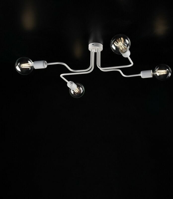 Deckenlampe aus weiß lackiertem Eisen mit 4 Lichtern Silberdekor