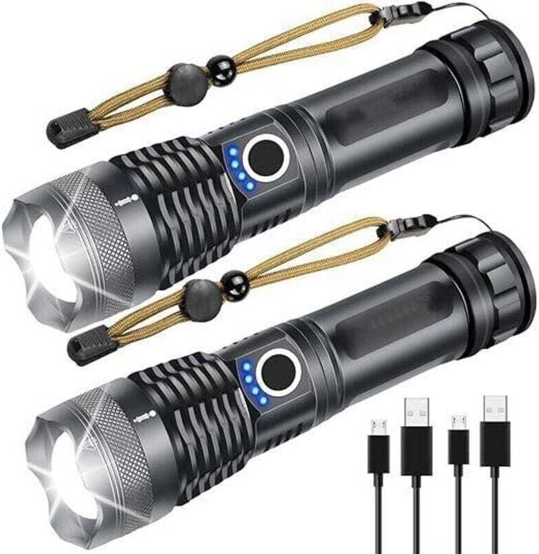 LED-Taschenlampe, 2er-Pack, XHP50, wiederaufladbare Taschenlampe per usb, IPX4 wasserdicht, 5 Beleuchtungsmodi, Teleskop...