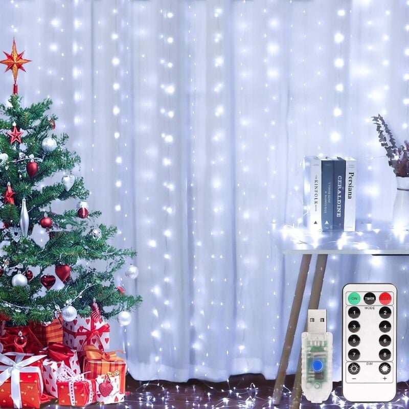 Lichterkette, 3×2m 300 led Lichtvorhang, 8 Modi led Lichterkette Vorhang für Innen & Außen, Lichterkette für Outdoor, Zi...
