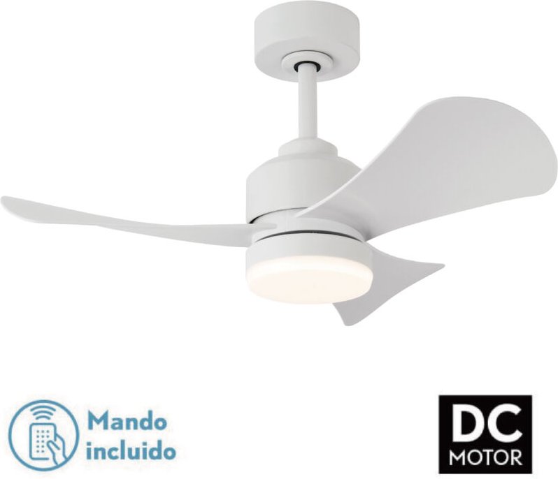 Fijalo - Deckenventilator mit 3 Flügeln, weiße Holzlampe, 120 x 120 x 39 cm