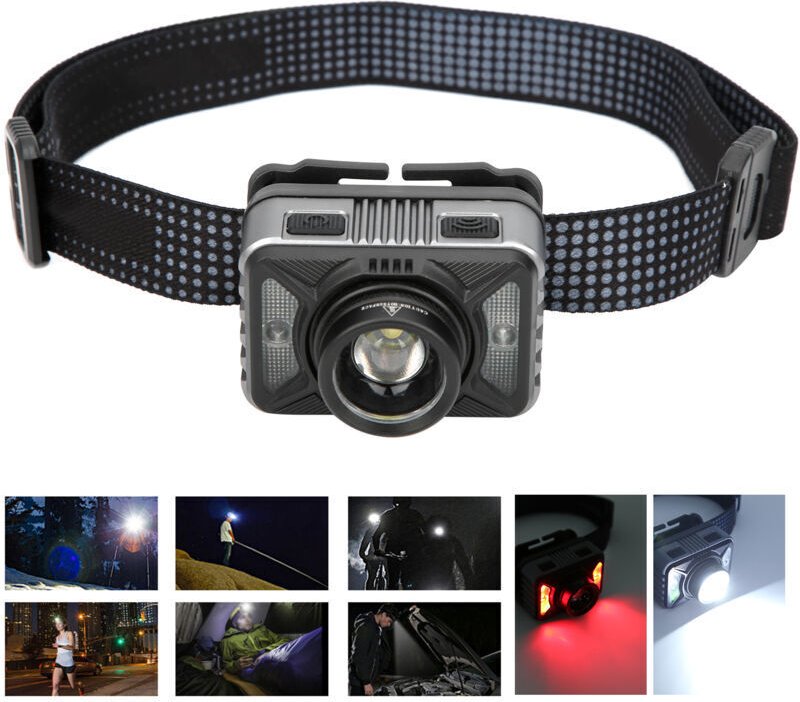 XHP50 Induktions-Stirnlampe mit Zoom und integriertem Akku, USB-Ladefunktion