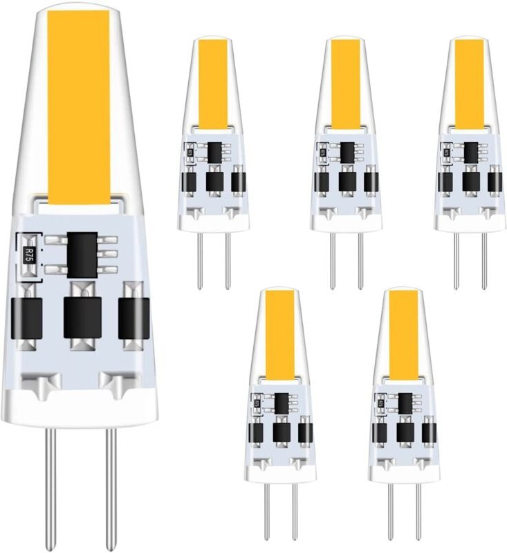 G4 LED-Lampen, 2 W, dimmbar, warmweiß, kein Flimmern, energiesparend, AC/DC 12–24 V, 360°-Winkel, 6er-Pack [Energieklass...